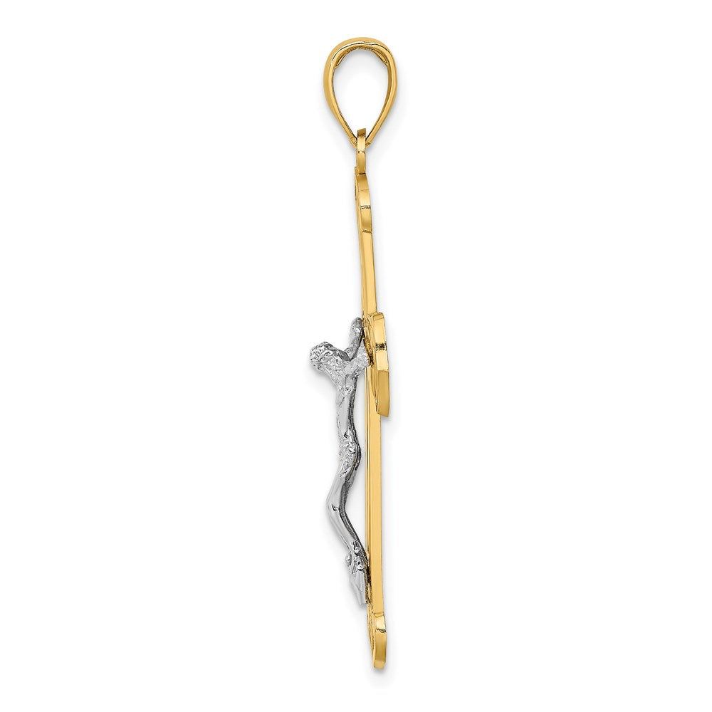 Million Charms 14K With Rhodium-Plated Engraved Relgious Crucifix Charm