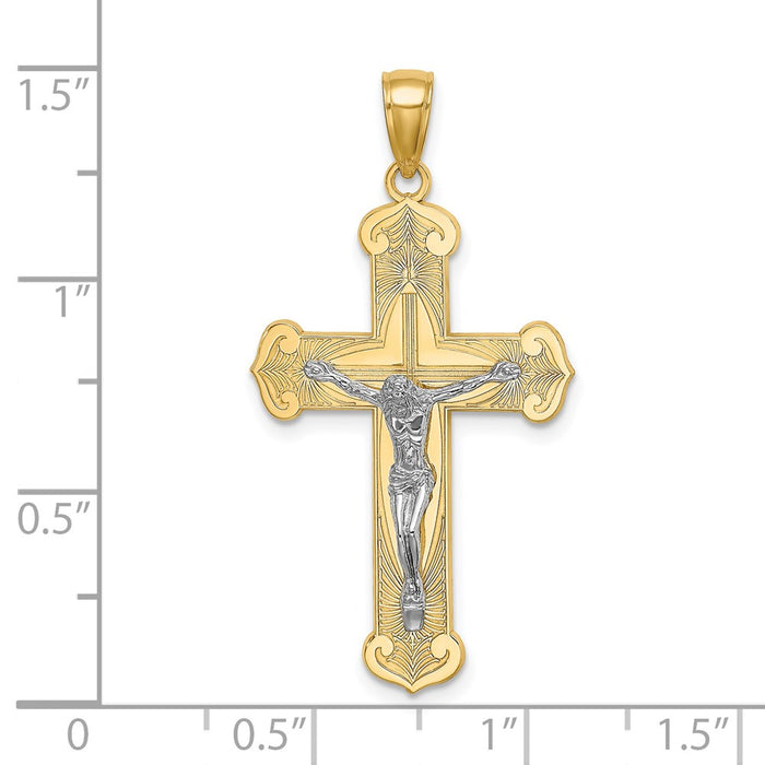 Million Charms 14K With Rhodium-Plated Engraved Relgious Crucifix Charm