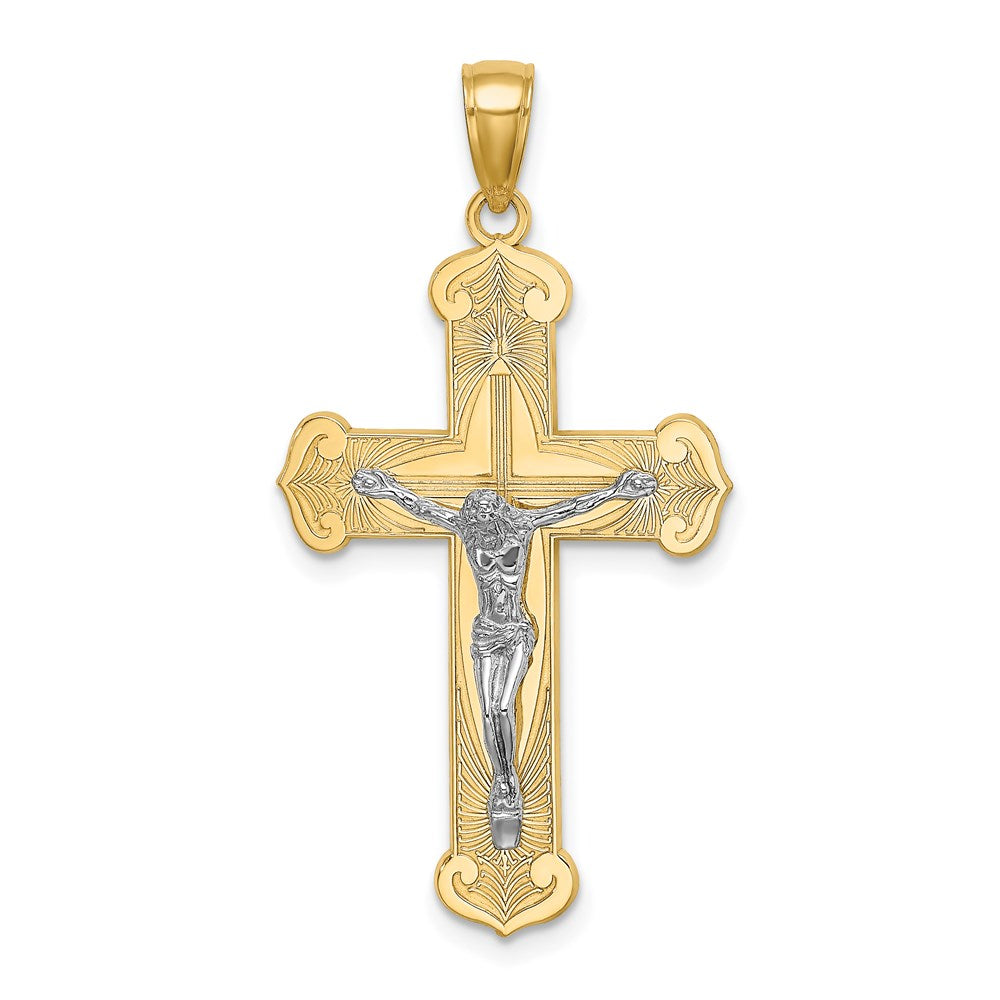 Million Charms 14K With Rhodium-Plated Engraved Relgious Crucifix Charm