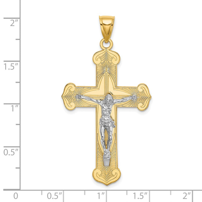 Million Charms 14K With Rhodium-Plated Engraved Relgious Crucifix Charm