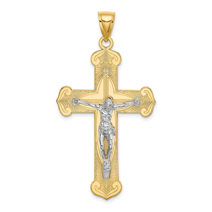 Million Charms 14K With Rhodium-Plated Engraved Relgious Crucifix Charm