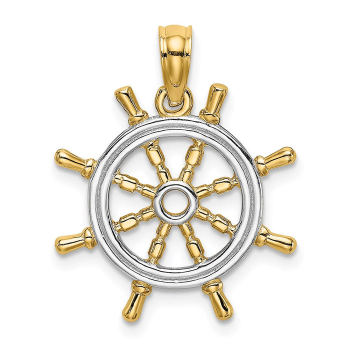 Million Charms 14K Yellow Gold Themed, Rhodium-plated Ship'S Wheel Pendant