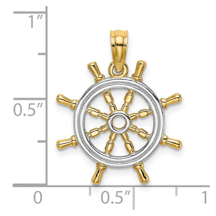 Million Charms 14K Yellow Gold Themed, Rhodium-plated Ship'S Wheel Pendant