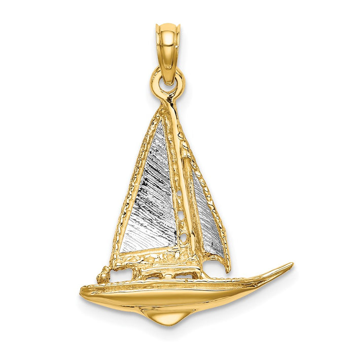 Million Charms 14K Yellow Gold Themed With Rhodium-Plated 3-D & Polished Nautical Sailboat Charm