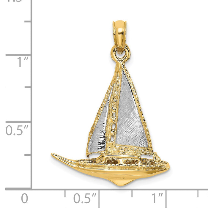 Million Charms 14K Yellow Gold Themed With Rhodium-Plated 3-D & Polished Nautical Sailboat Charm