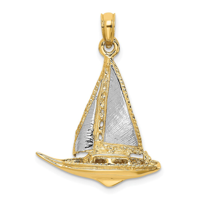 Million Charms 14K Yellow Gold Themed With Rhodium-Plated 3-D & Polished Nautical Sailboat Charm