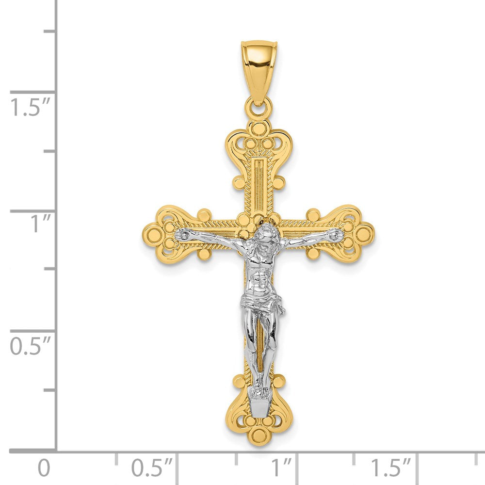 Million Charms 14K Two-Tone Engraved Relgious Crucifix Charm