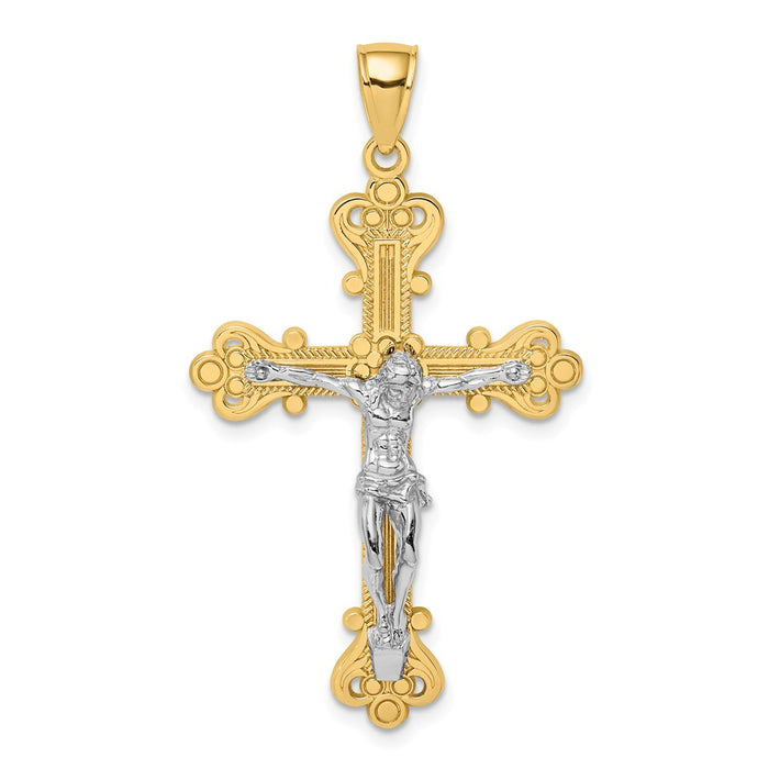 Million Charms 14K Two-Tone Engraved Relgious Crucifix Charm