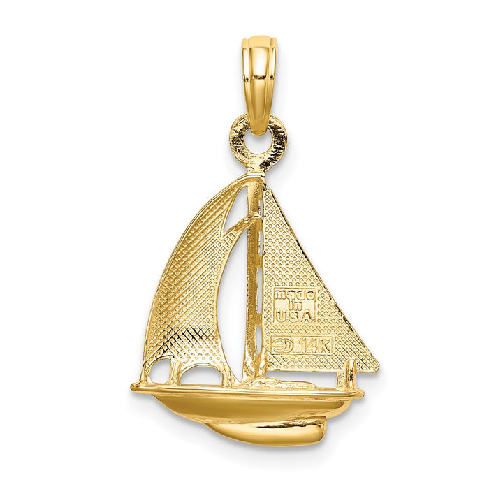 Million Charms 14K Yellow Gold Themed With Rhodium-Plated 3-D & Polished Nautical Sailboat Charm