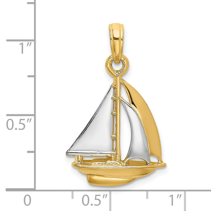 Million Charms 14K Yellow Gold Themed With Rhodium-Plated 3-D & Polished Nautical Sailboat Charm