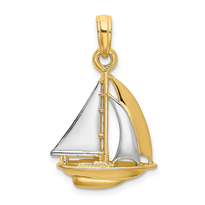 Million Charms 14K Yellow Gold Themed With Rhodium-Plated 3-D & Polished Nautical Sailboat Charm