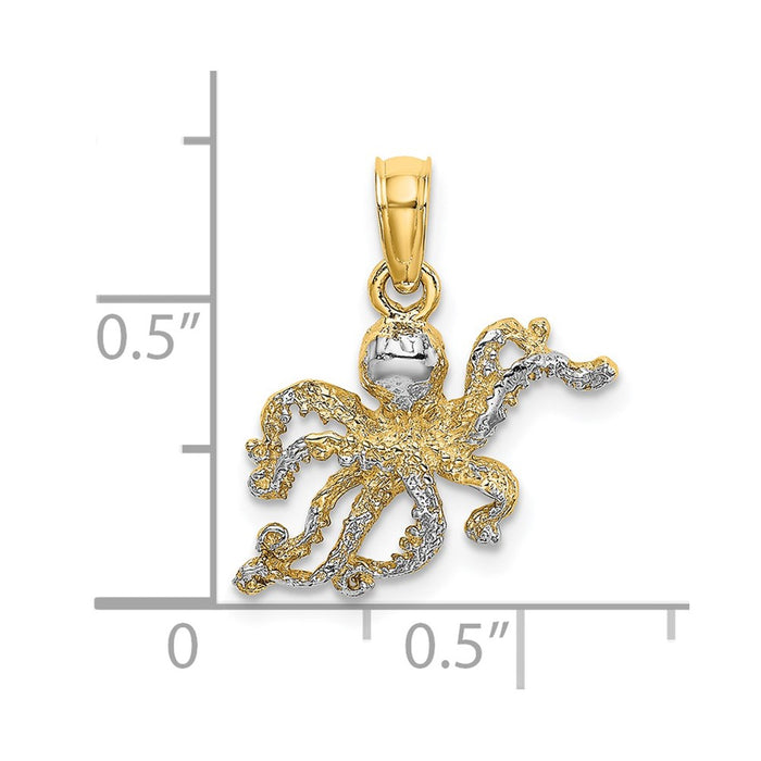 Million Charms 14K Yellow Gold Themed With Rhodium-Plated 2-D & Textured Octopus Charm