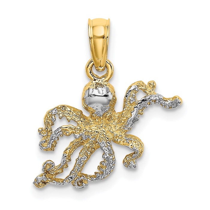 Million Charms 14K Yellow Gold Themed With Rhodium-Plated 2-D & Textured Octopus Charm