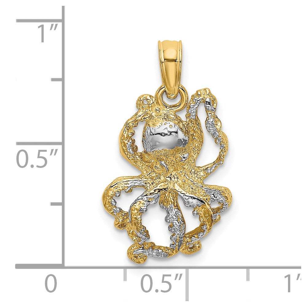 Million Charms 14K Yellow Gold Themed With Rhodium-Plated 2-D & Textured Octopus Charm