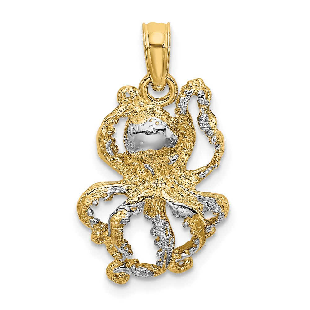 Million Charms 14K Yellow Gold Themed With Rhodium-Plated 2-D & Textured Octopus Charm