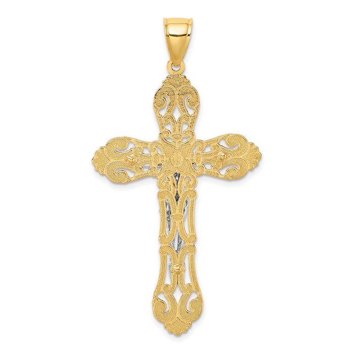 Million Charms 14K With Rhodium-Plated Relgious Crucifix Charm