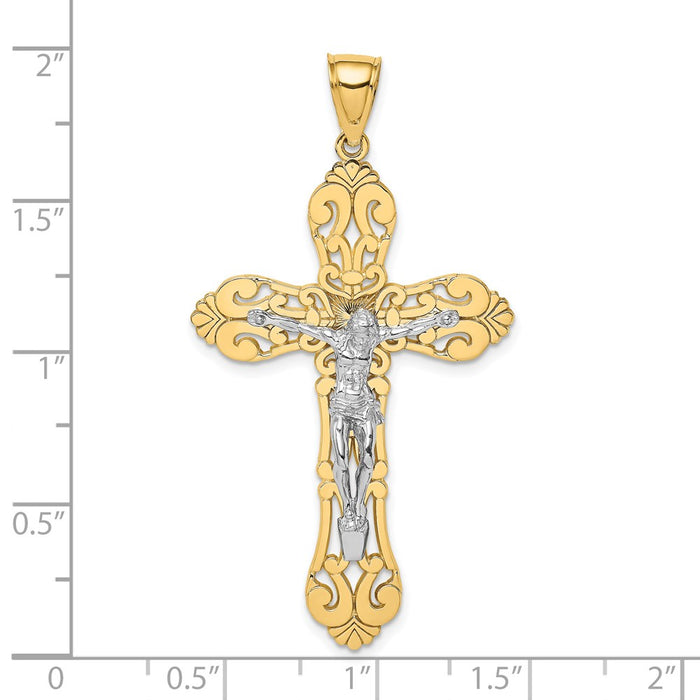Million Charms 14K With Rhodium-Plated Relgious Crucifix Charm