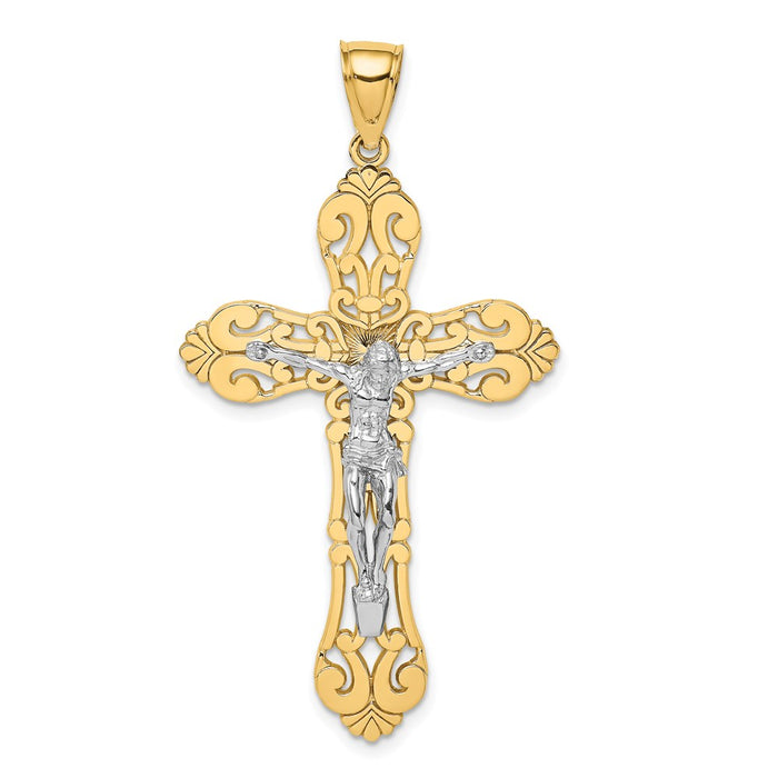 Million Charms 14K With Rhodium-Plated Relgious Crucifix Charm