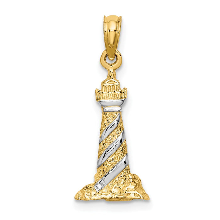 Million Charms 14K Yellow Gold Themed With Rhodium-Plated & 3-D Cape Hatteras Lighthouse Charm