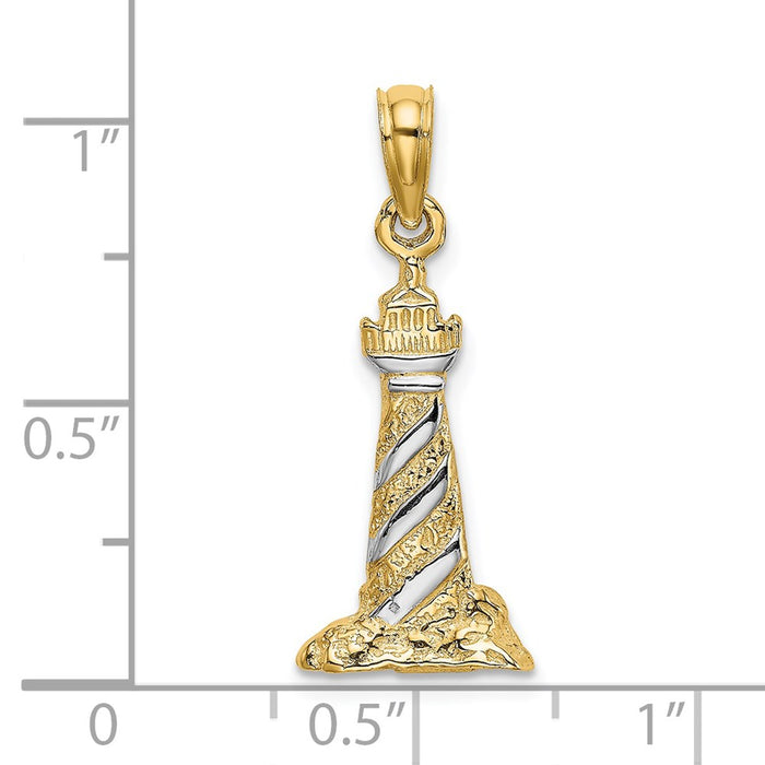 Million Charms 14K Yellow Gold Themed With Rhodium-Plated & 3-D Cape Hatteras Lighthouse Charm