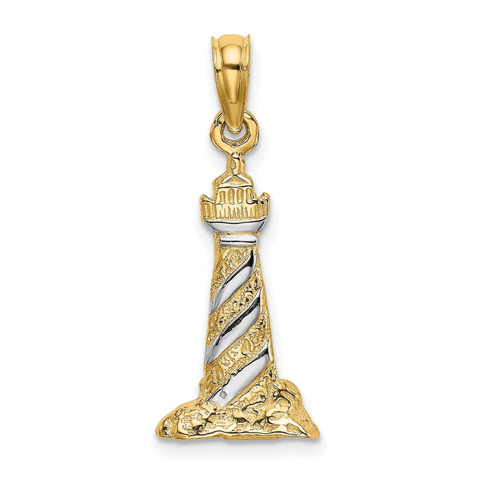 Million Charms 14K Yellow Gold Themed With Rhodium-Plated & 3-D Cape Hatteras Lighthouse Charm