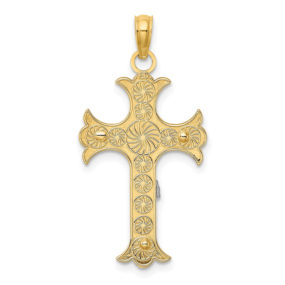 Million Charms 14K With Rhodium-Plated Engraved Relgious Crucifix Charm