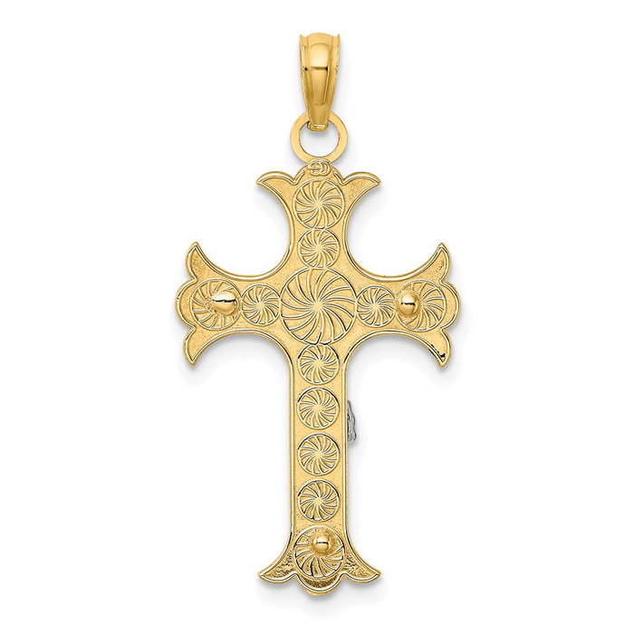 Million Charms 14K With Rhodium-Plated Engraved Relgious Crucifix Charm