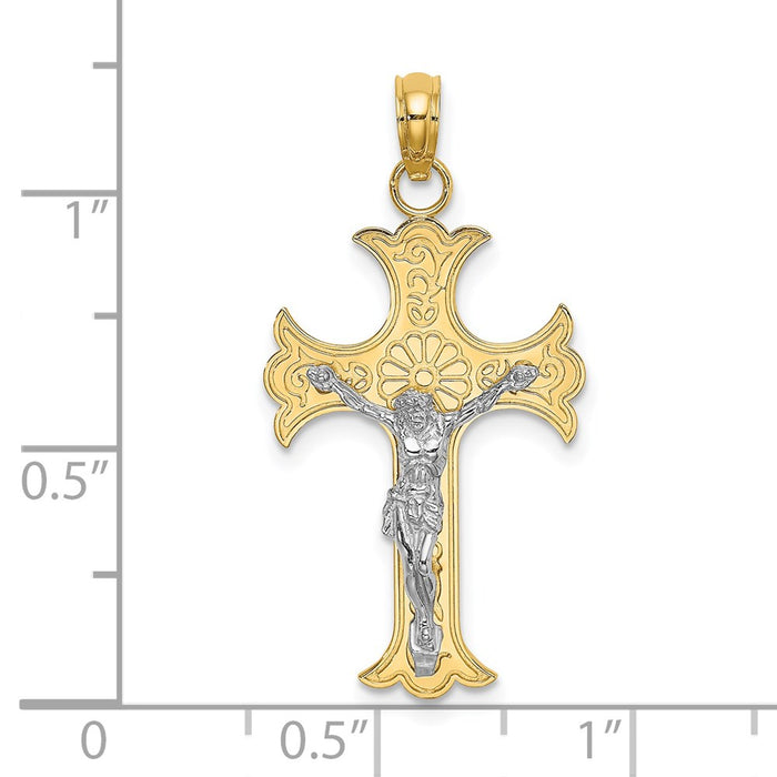 Million Charms 14K With Rhodium-Plated Engraved Relgious Crucifix Charm