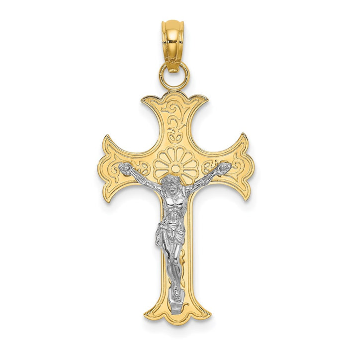 Million Charms 14K With Rhodium-Plated Engraved Relgious Crucifix Charm