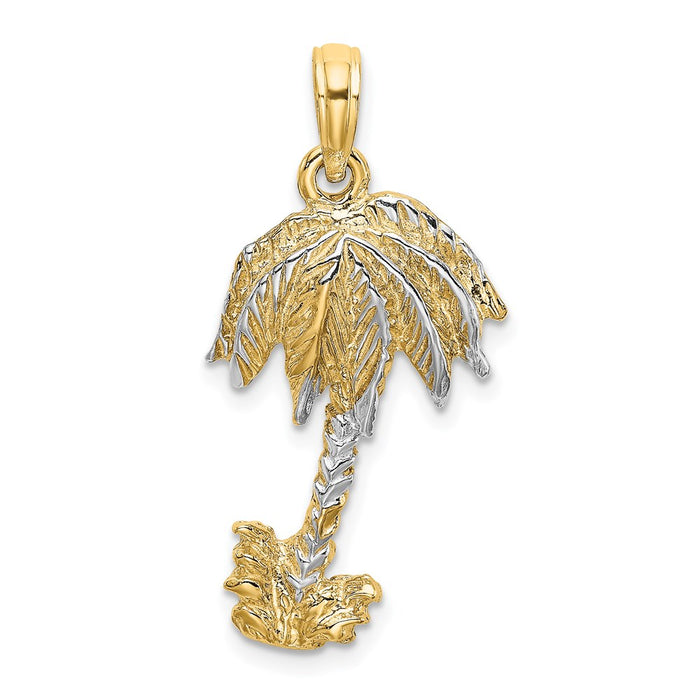 Million Charms 14K Yellow Gold Themed With Rhodium-Plated 2-D & Textured Palm Tree Charm