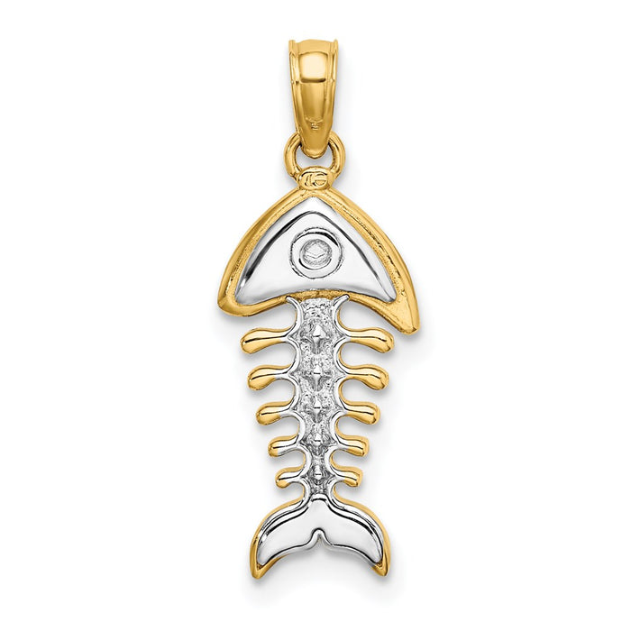 Million Charms 14K Yellow Gold Themed With Rhodium-Plated 3-D Fishbone Charm
