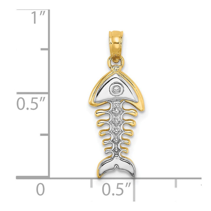 Million Charms 14K Yellow Gold Themed With Rhodium-Plated 3-D Fishbone Charm
