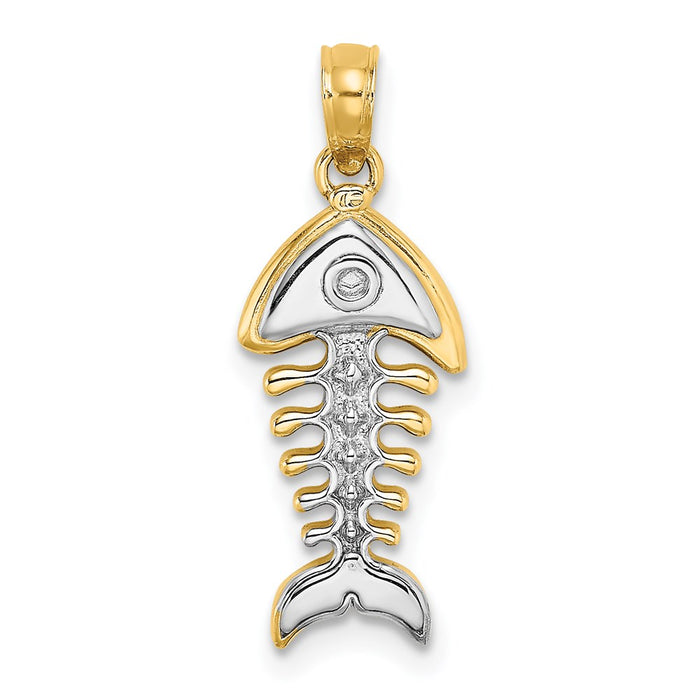 Million Charms 14K Yellow Gold Themed With Rhodium-Plated 3-D Fishbone Charm