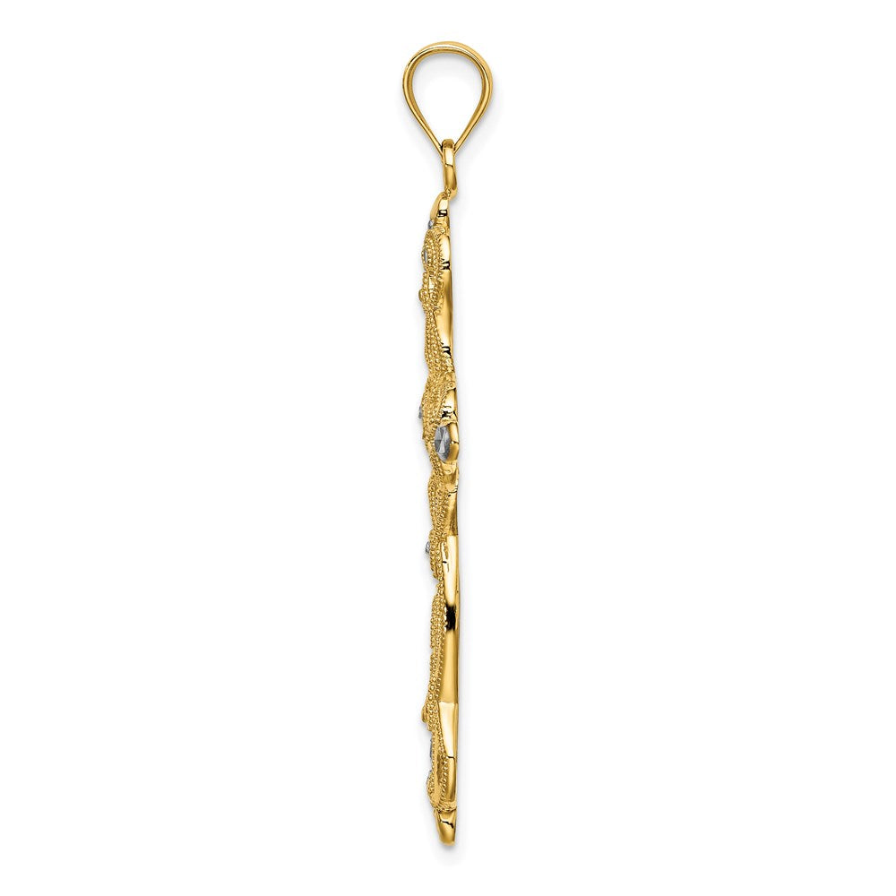 Million Charms 14K Yellow Gold Themed With Rhodium-Plated Scroll Design & Diamond-Cut Relgious Cross Charm