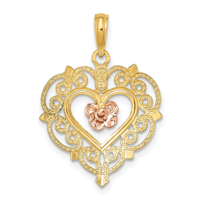 Million Charms 14K Rose & Yellow Gold Themed Flower & Heart Charm