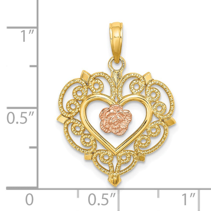 Million Charms 14K Rose & Yellow Gold Themed Flower & Heart Charm