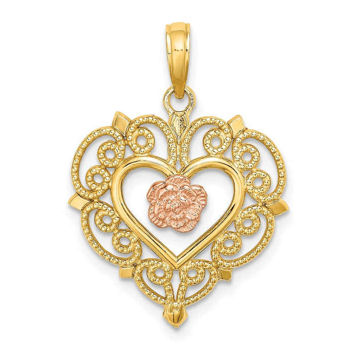 Million Charms 14K Rose & Yellow Gold Themed Flower & Heart Charm