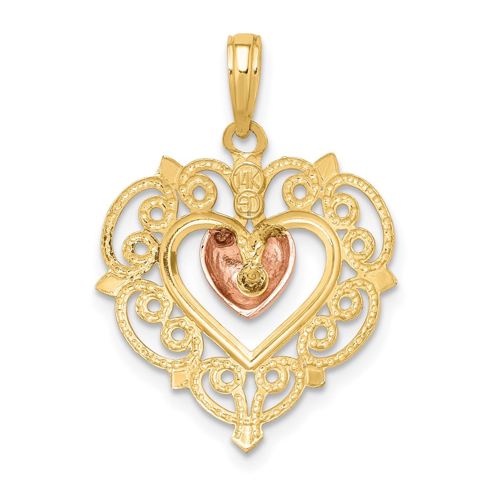 Million Charms 14K Yellow & Rose Gold Themed Heart With Lace Trim Charm