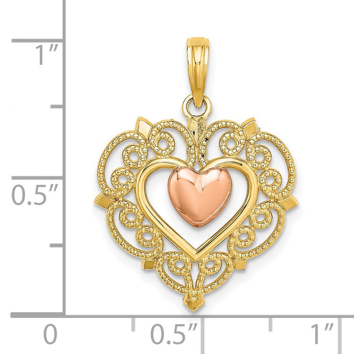 Million Charms 14K Yellow & Rose Gold Themed Heart With Lace Trim Charm