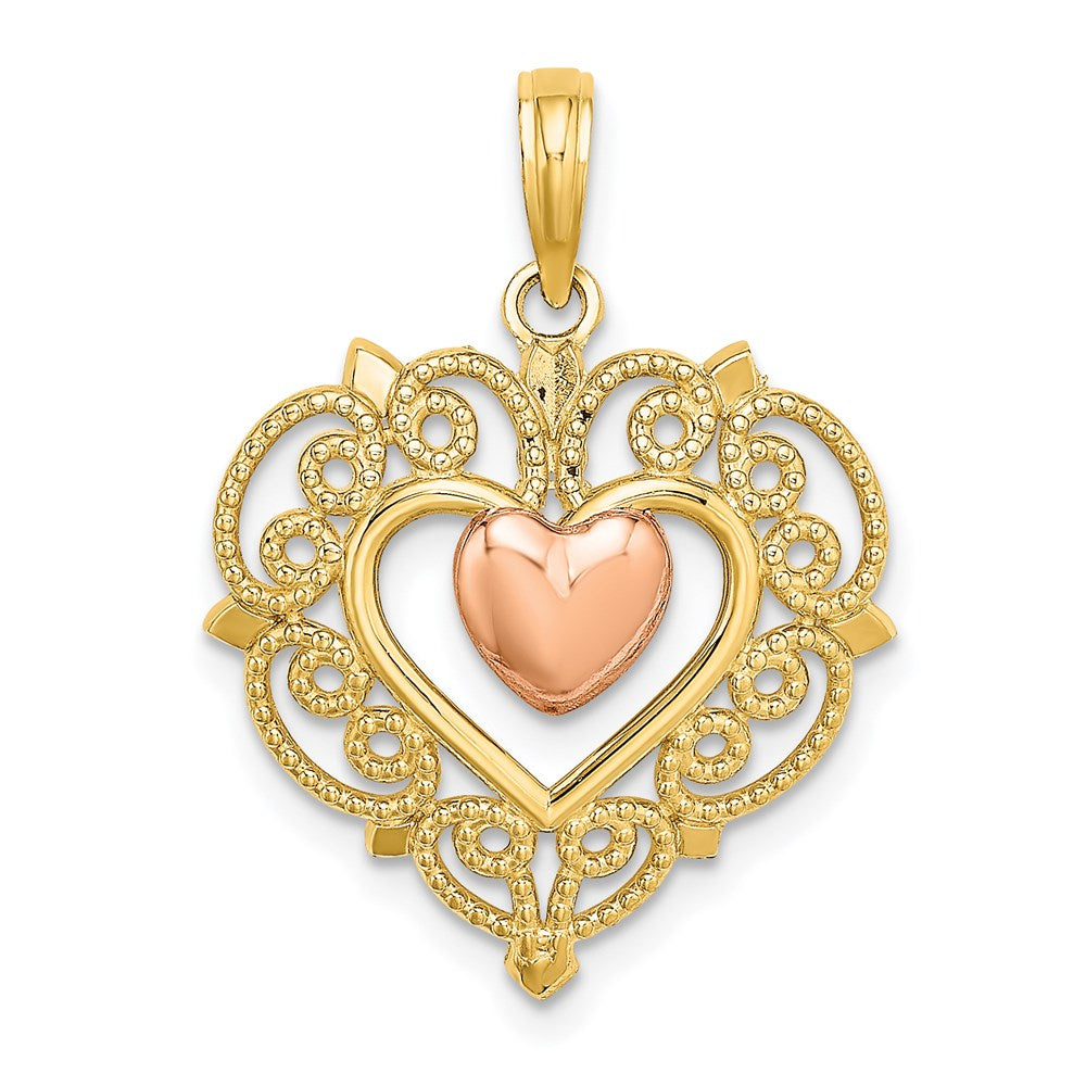 Million Charms 14K Yellow & Rose Gold Themed Heart With Lace Trim Charm