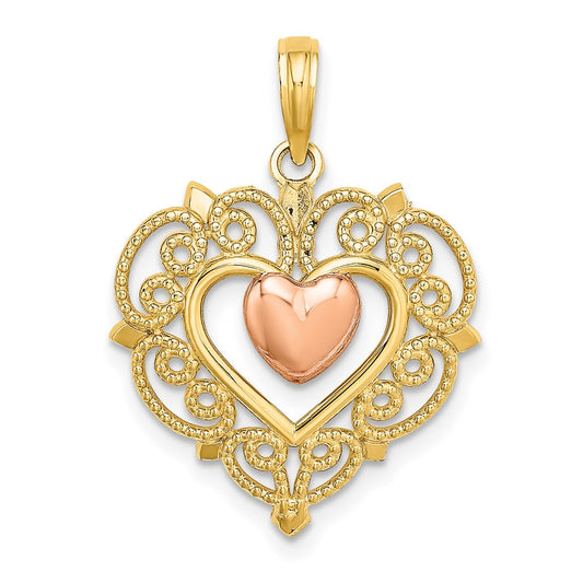 Million Charms 14K Yellow & Rose Gold Themed Heart With Lace Trim Charm