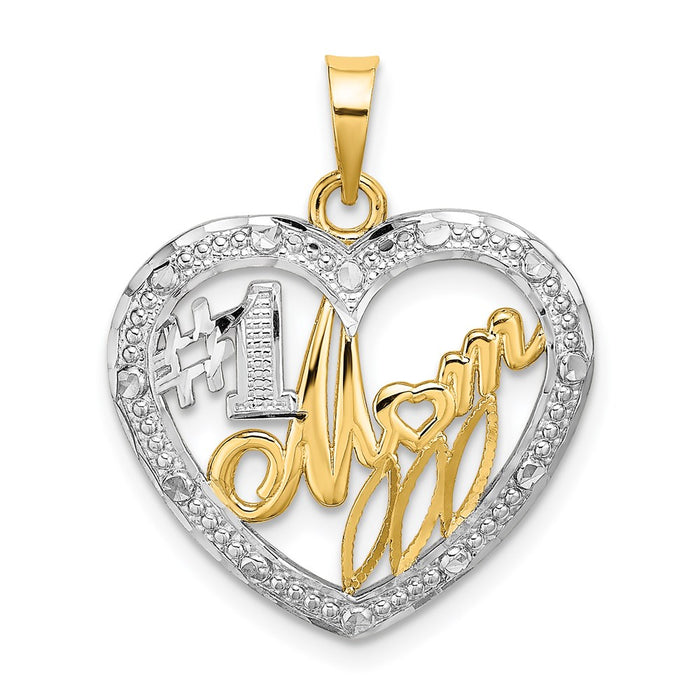 Million Charms 14K Yellow Gold Themed With Rhodium-Plated Bead Trim #1 Mom In Heart Charm