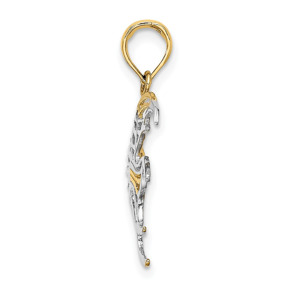 Million Charms 14K Yellow Gold Themed With Rhodium-Plated Cut-Out Angelfish Charm