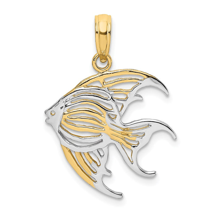 Million Charms 14K Yellow Gold Themed With Rhodium-Plated Cut-Out Angelfish Charm