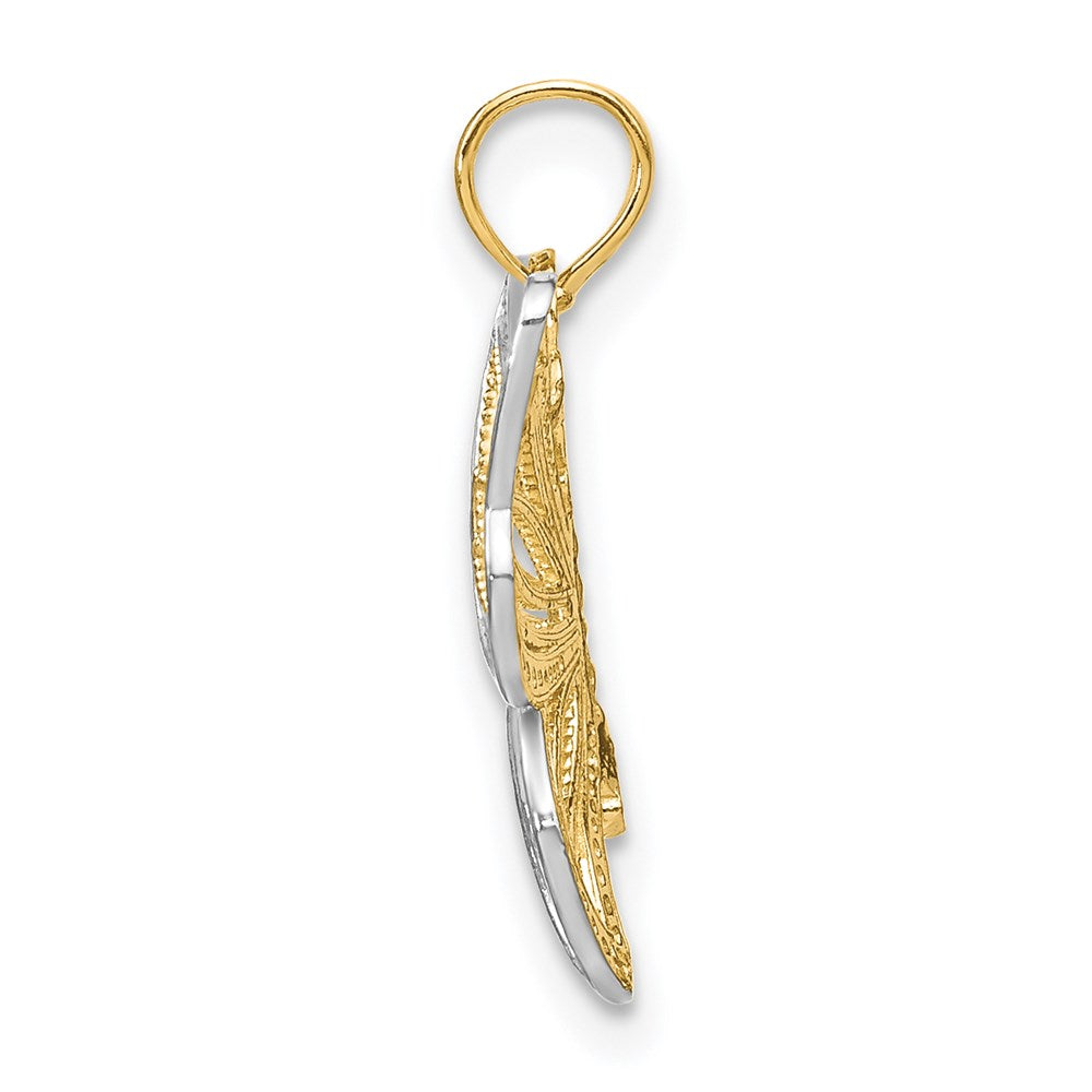 Million Charms 14K Yellow Gold Themed With Rhodium-Plated Butterfly With White Beaded Wings Charm