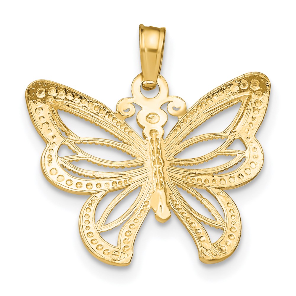 Million Charms 14K Yellow Gold Themed With Rhodium-Plated Butterfly With White Beaded Wings Charm