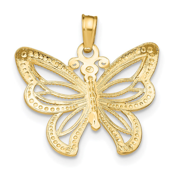 Million Charms 14K Yellow Gold Themed With Rhodium-Plated Butterfly With White Beaded Wings Charm