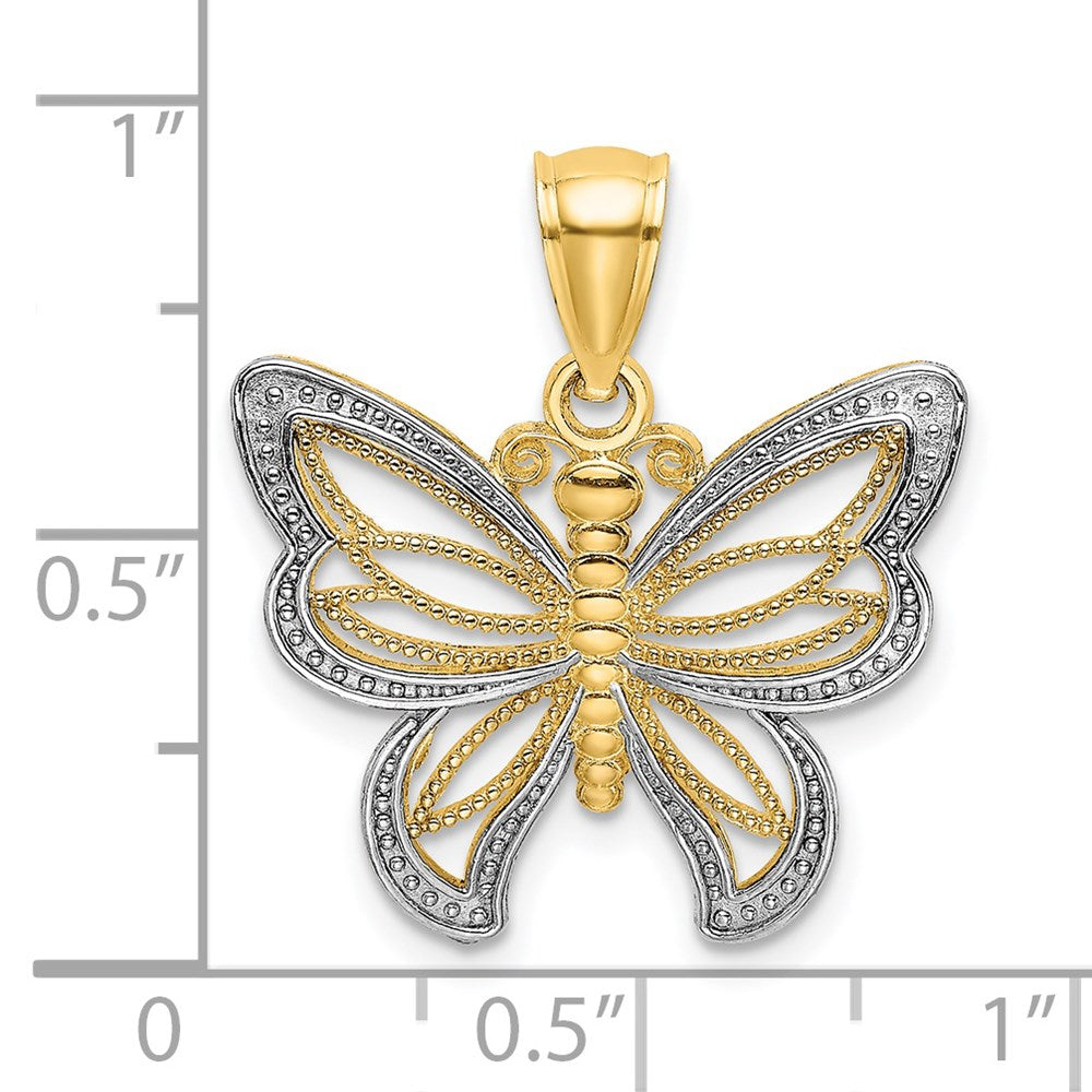 Million Charms 14K Yellow Gold Themed With Rhodium-Plated Butterfly With White Beaded Wings Charm