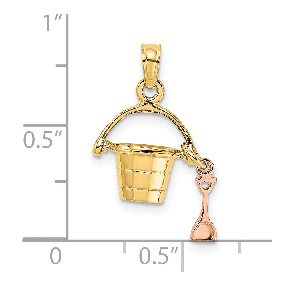 Million Charms 14K Rose & Yellow Gold Themed 3-D Beach Bucket & Shovel Charm