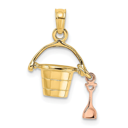 Million Charms 14K Rose & Yellow Gold Themed 3-D Beach Bucket & Shovel Charm